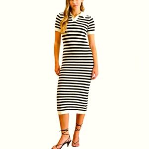 Striped Black and Cream Knit Maxi/Midi Dress